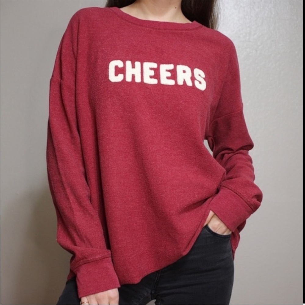 American Eagle CHEERS Soft/Cozy Pullover Raspberry Red Sherpa Sweatshirt Medium